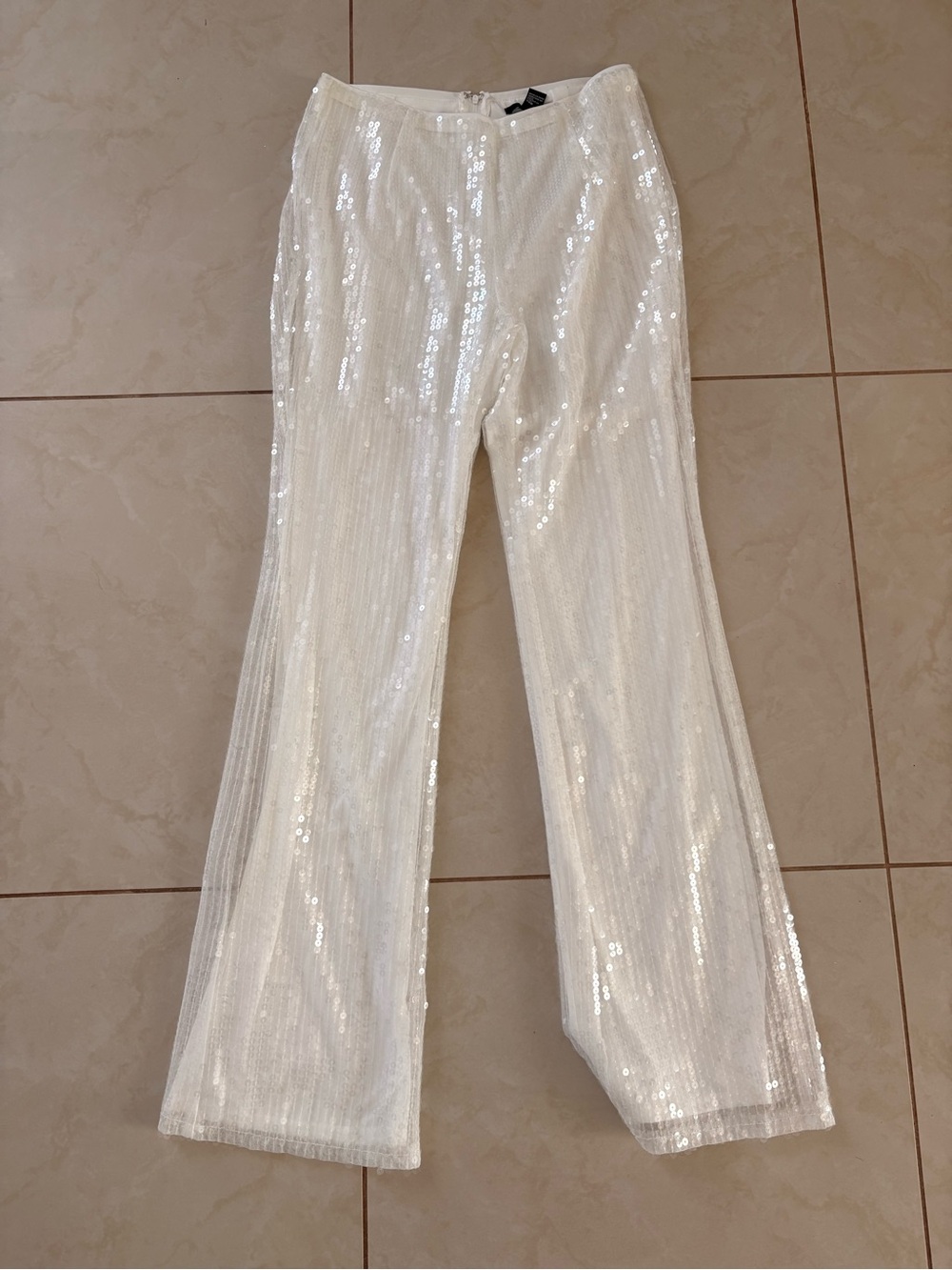 White Sequin Flared Pants
